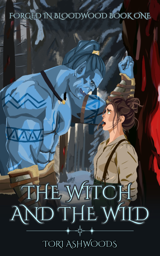 A fantasy book cover featuring a blue creature confronting a young woman in a forest setting.